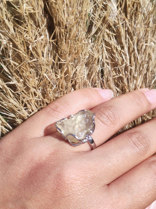 Lybisches Wüstenglas Libyan Desert Glass - Ring 925 Silber verstellbare Größe Edelstein Heilstein Edel Energie Kraft Rarität Geschenk Frau Freundin - Art of Nature Berlin