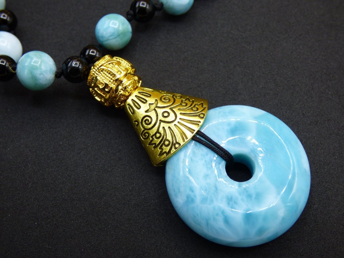 Mala Larimar Donut AAA ~ Edelstein Kette Meditation spirituell Gebetskette Mantra Zen Boho Heilstein Chakra Heilung Kristall Rarität Selten - Art of Nature Berlin