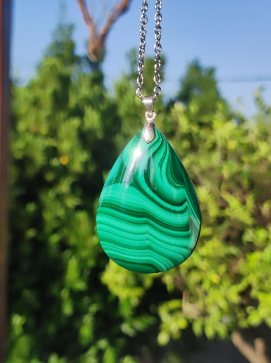 Malachit - 925 Silber Edelstein Kette Heilstein Natur grün Rarität Edel Mann Frau Geschenk Er Sie Freundin Energie Glück Kristall Vintage - Art of Nature Berlin