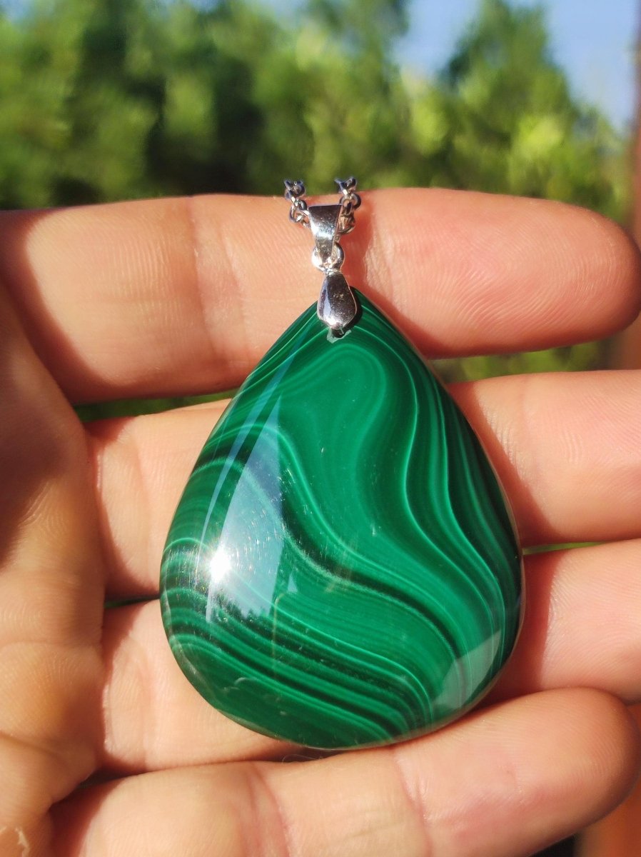 Malachit - 925 Silber Edelstein Kette Heilstein Natur grün Rarität Edel Mann Frau Geschenk Er Sie Freundin Energie Glück Kristall Vintage - Art of Nature Berlin
