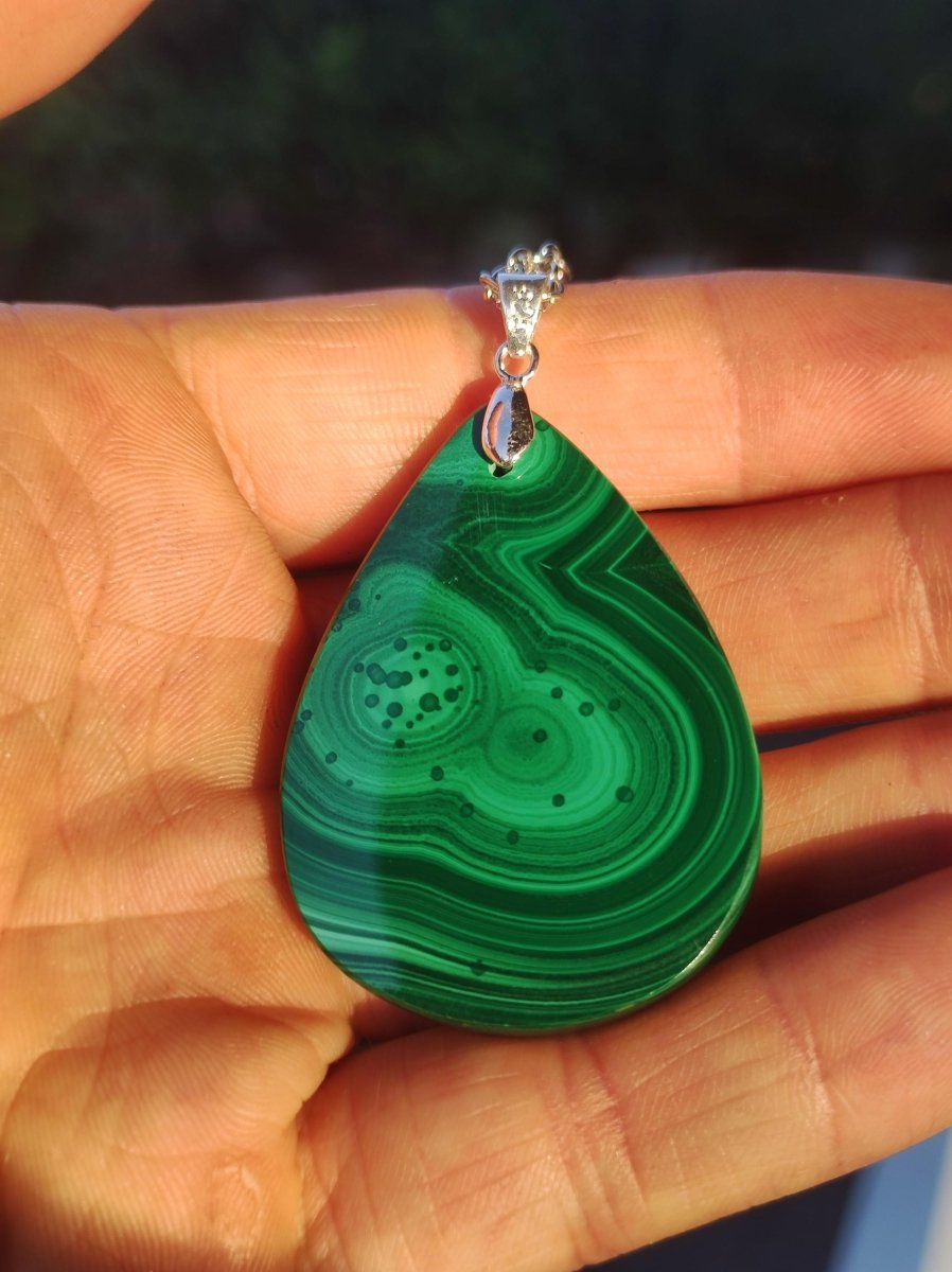 Malachit - 925 Silber Edelstein Kette Heilstein Natur grün Rarität Edel Mann Frau Geschenk Er Sie Freundin Energie Glück Kristall Vintage - Art of Nature Berlin