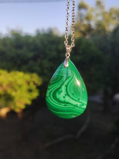 Malachit - 925 Silber Edelstein Kette Heilstein Natur grün Rarität Edel Mann Frau Geschenk Er Sie Freundin Energie Glück Kristall Vintage - Art of Nature Berlin