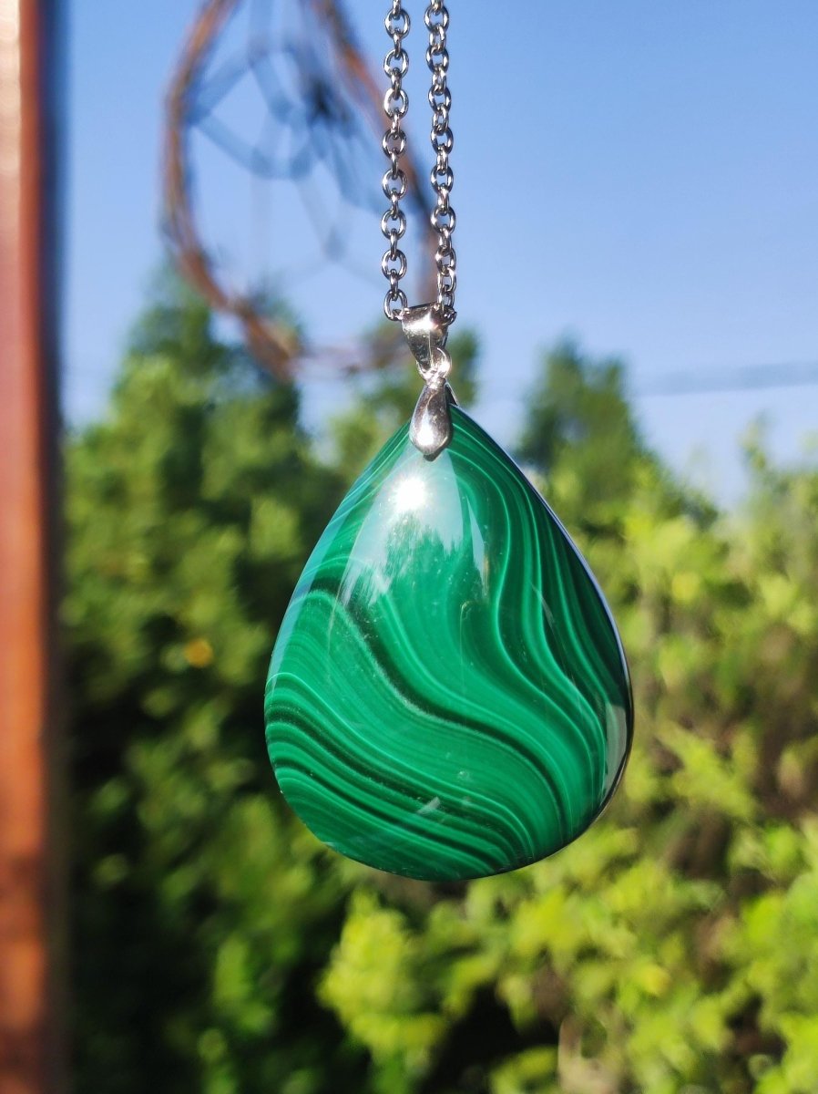 Malachit - 925 Silber Edelstein Kette Heilstein Natur grün Rarität Edel Mann Frau Geschenk Er Sie Freundin Energie Glück Kristall Vintage - Art of Nature Berlin