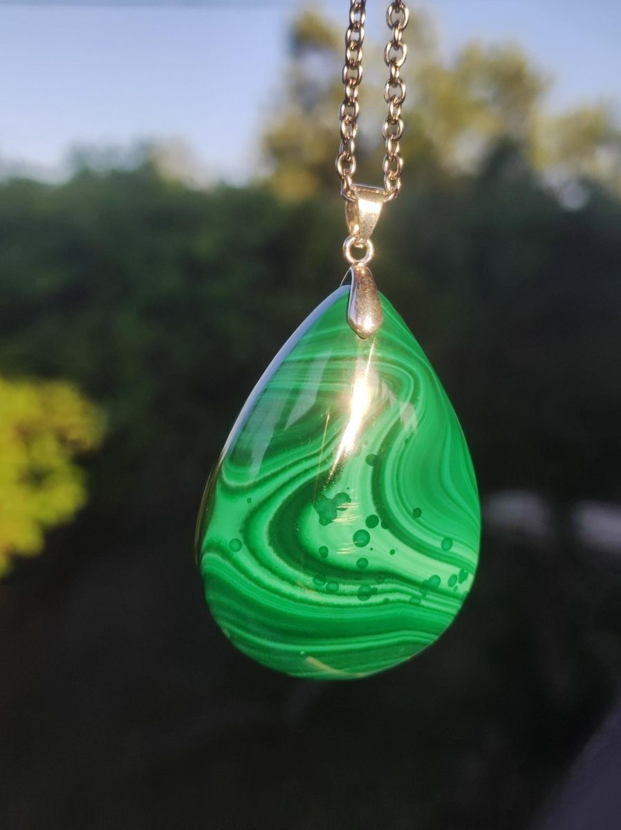 Malachit - 925 Silber Edelstein Kette Heilstein Natur grün Rarität Edel Mann Frau Geschenk Er Sie Freundin Energie Glück Kristall Vintage - Art of Nature Berlin