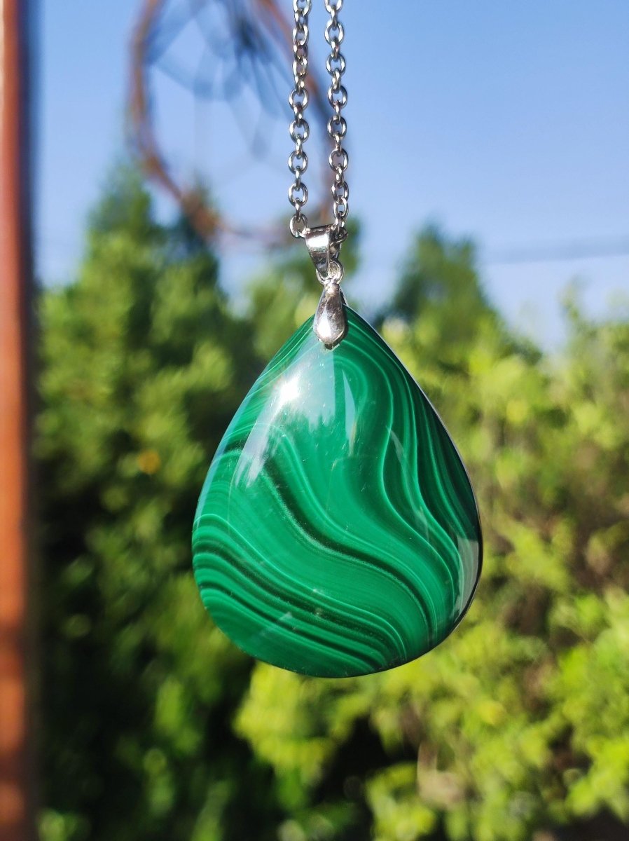 Malachit - 925 Silber Edelstein Kette Heilstein Natur grün Rarität Edel Mann Frau Geschenk Er Sie Freundin Energie Glück Kristall Vintage - Art of Nature Berlin