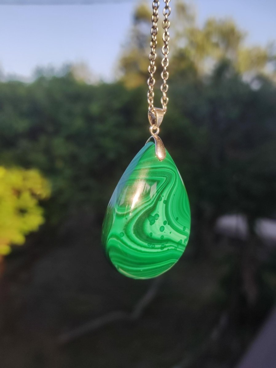 Malachit - 925 Silber Edelstein Kette Heilstein Natur grün Rarität Edel Mann Frau Geschenk Er Sie Freundin Energie Glück Kristall Vintage - Art of Nature Berlin