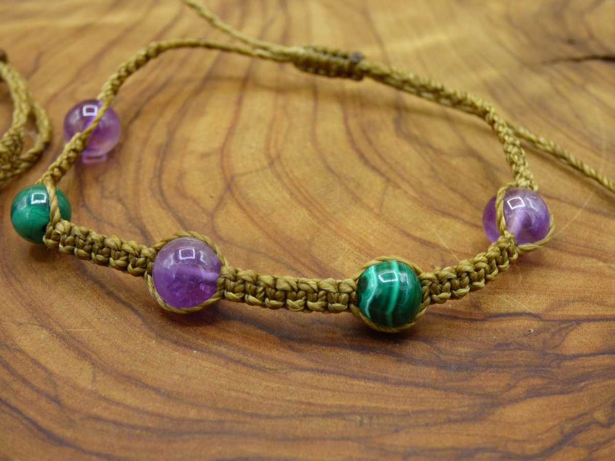 Malachit & Amethyst Edelstein Makramee Armband ~ GOA ~ Hippie ~Boho ~Ethno ~Indie ~Nature ~Heilstein - Art of Nature Berlin