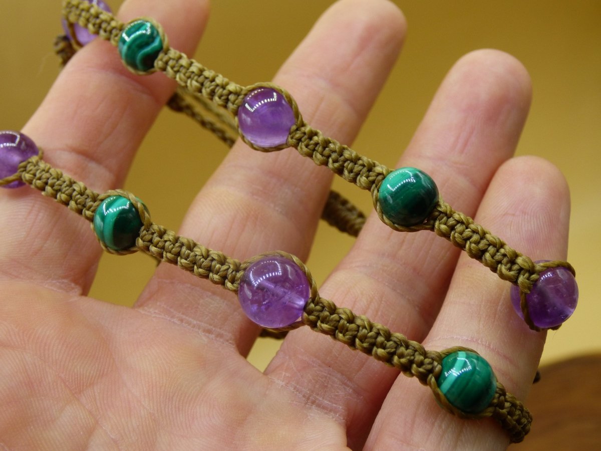 Malachit & Amethyst Edelstein Makramee Armband ~ GOA ~ Hippie ~Boho ~Ethno ~Indie ~Nature ~Heilstein - Art of Nature Berlin