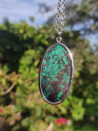 Malachit - Chrysocoll AAA - 925 Sterling Silber Edelstein Kette Natur blau Rarität Heilstein Kristall Mann Frau Er Sie Geschenk Freund Bruder - Art of Nature Berlin