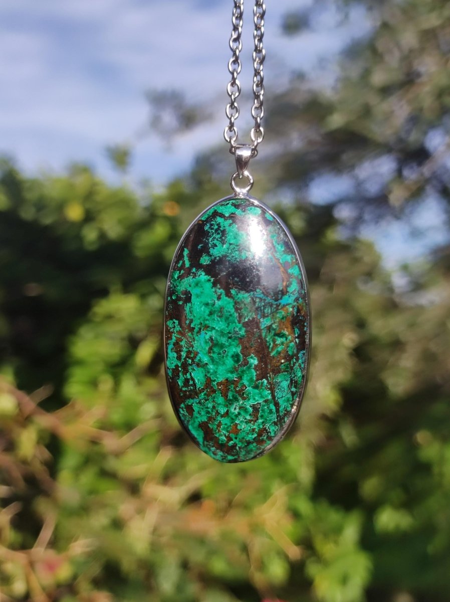 Malachit - Chrysocoll AAA - 925 Sterling Silber Edelstein Kette Natur blau Rarität Heilstein Kristall Mann Frau Er Sie Geschenk Freund Bruder - Art of Nature Berlin