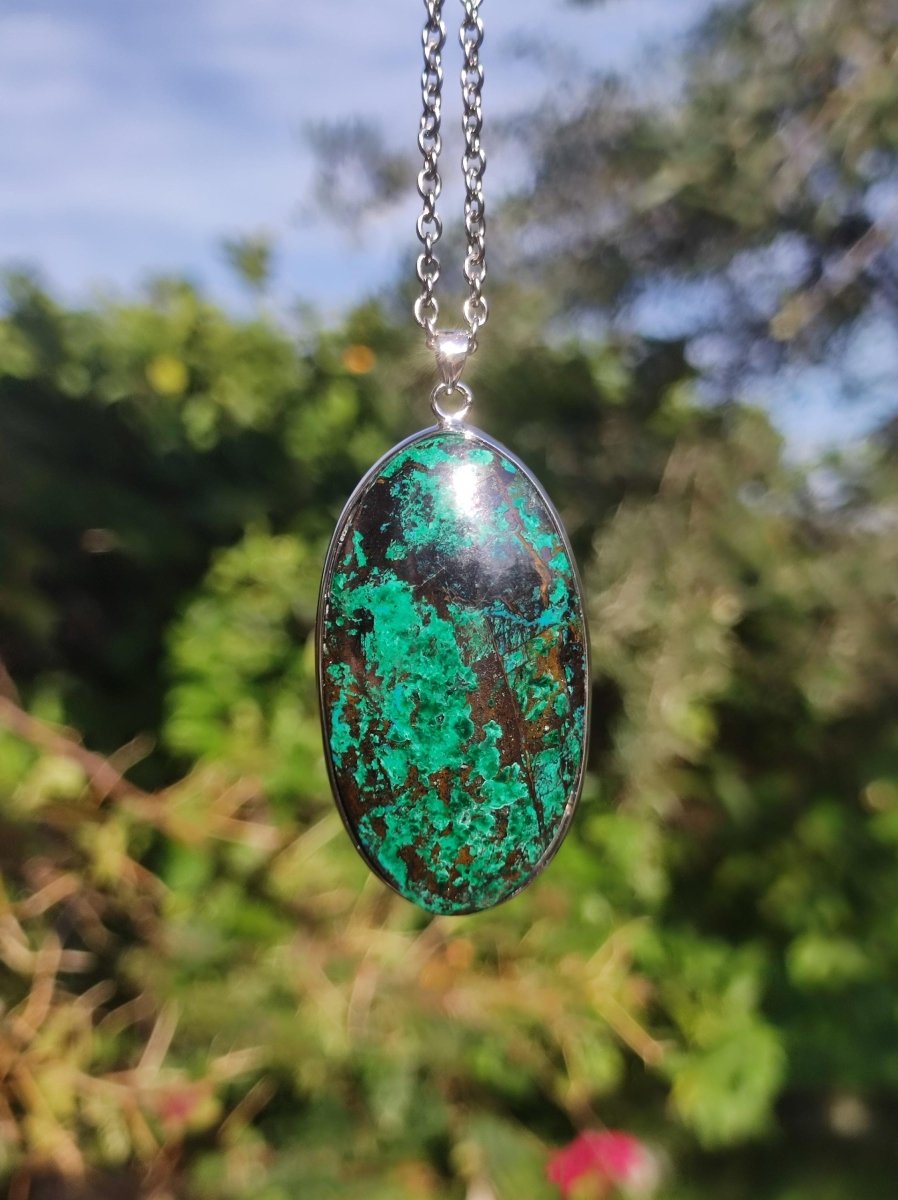 Malachit - Chrysocoll AAA - 925 Sterling Silber Edelstein Kette Natur blau Rarität Heilstein Kristall Mann Frau Er Sie Geschenk Freund Bruder - Art of Nature Berlin