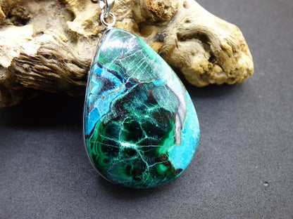 Malachit - Chrysocoll AAA - 925 Sterling Silber Edelstein Kette Natur blau Rarität Heilstein Kristall Mann Frau Er Sie Geschenk Freund Bruder - Art of Nature Berlin