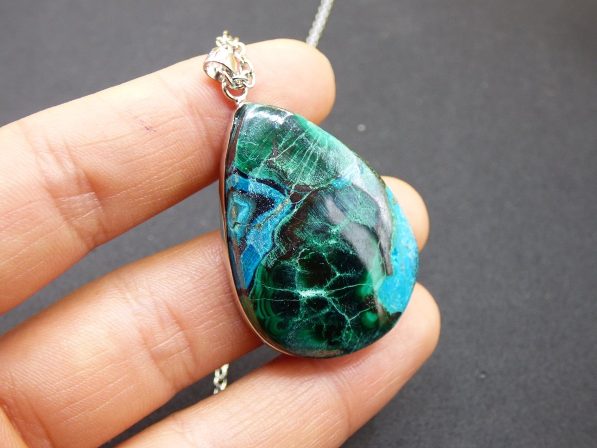 Malachit - Chrysocoll AAA - 925 Sterling Silber Edelstein Kette Natur blau Rarität Heilstein Kristall Mann Frau Er Sie Geschenk Freund Bruder - Art of Nature Berlin