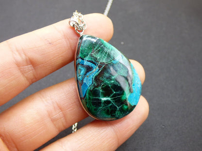 Malachit - Chrysocoll AAA - 925 Sterling Silber Edelstein Kette Natur blau Rarität Heilstein Kristall Mann Frau Er Sie Geschenk Freund Bruder - Art of Nature Berlin