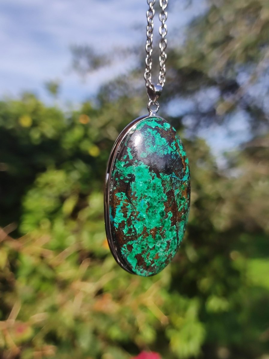 Malachit - Chrysocoll AAA - 925 Sterling Silber Edelstein Kette Natur blau Rarität Heilstein Kristall Mann Frau Er Sie Geschenk Freund Bruder - Art of Nature Berlin