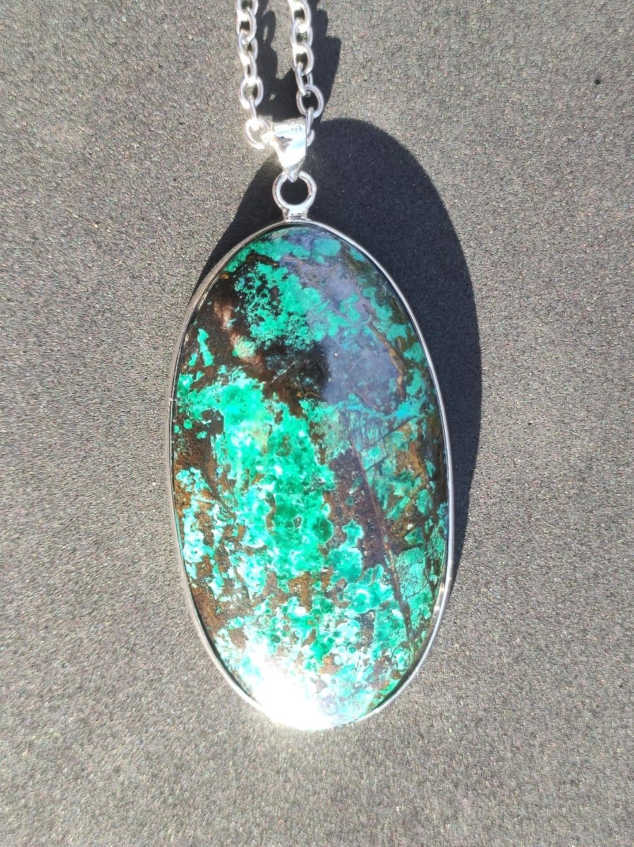 Malachit - Chrysocoll AAA - 925 Sterling Silber Edelstein Kette Natur blau Rarität Heilstein Kristall Mann Frau Er Sie Geschenk Freund Bruder - Art of Nature Berlin
