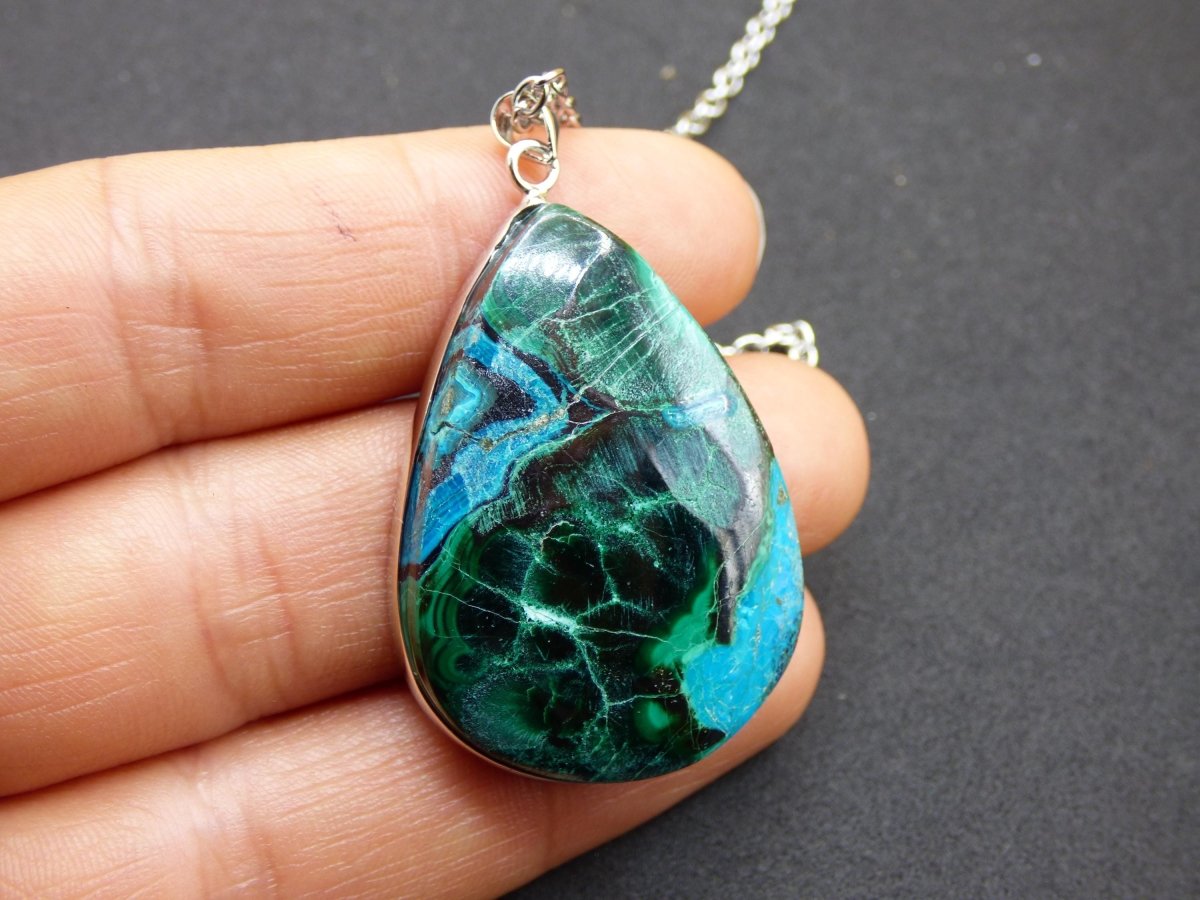 Malachit - Chrysocoll AAA - 925 Sterling Silber Edelstein Kette Natur blau Rarität Heilstein Kristall Mann Frau Er Sie Geschenk Freund Bruder - Art of Nature Berlin