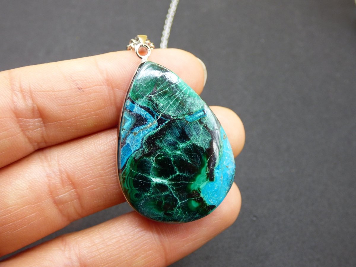 Malachit - Chrysocoll AAA - 925 Sterling Silber Edelstein Kette Natur blau Rarität Heilstein Kristall Mann Frau Er Sie Geschenk Freund Bruder - Art of Nature Berlin