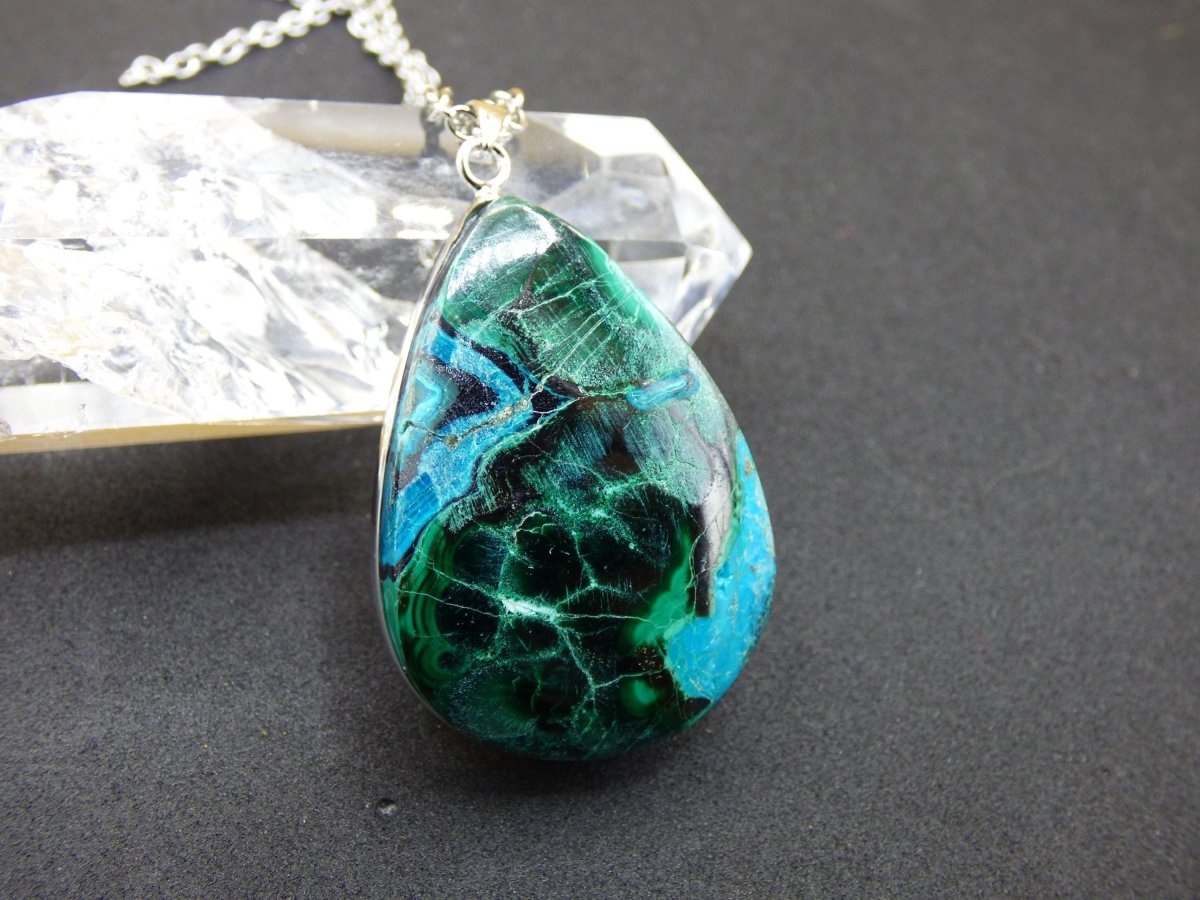 Malachit - Chrysocoll AAA - 925 Sterling Silber Edelstein Kette Natur blau Rarität Heilstein Kristall Mann Frau Er Sie Geschenk Freund Bruder - Art of Nature Berlin