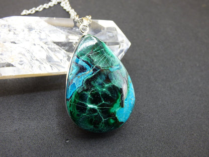 Malachit - Chrysocoll AAA - 925 Sterling Silber Edelstein Kette Natur blau Rarität Heilstein Kristall Mann Frau Er Sie Geschenk Freund Bruder - Art of Nature Berlin