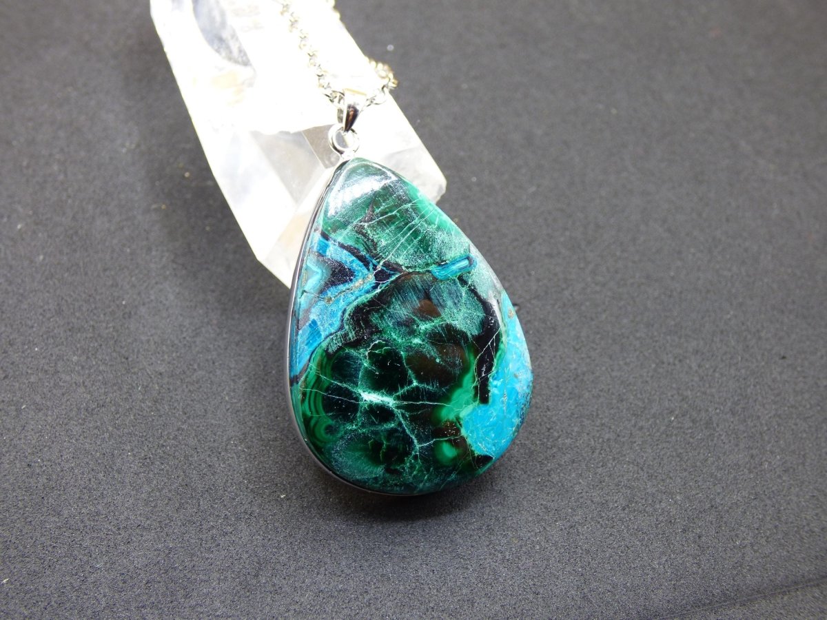 Malachit - Chrysocoll AAA - 925 Sterling Silber Edelstein Kette Natur blau Rarität Heilstein Kristall Mann Frau Er Sie Geschenk Freund Bruder - Art of Nature Berlin