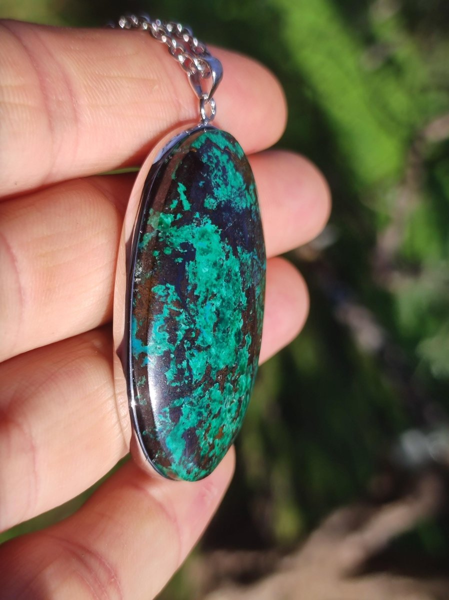 Malachit - Chrysocoll AAA - 925 Sterling Silber Edelstein Kette Natur blau Rarität Heilstein Kristall Mann Frau Er Sie Geschenk Freund Bruder - Art of Nature Berlin