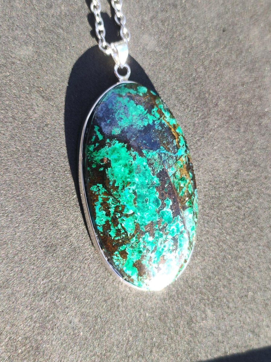 Malachit - Chrysocoll AAA - 925 Sterling Silber Edelstein Kette Natur blau Rarität Heilstein Kristall Mann Frau Er Sie Geschenk Freund Bruder - Art of Nature Berlin