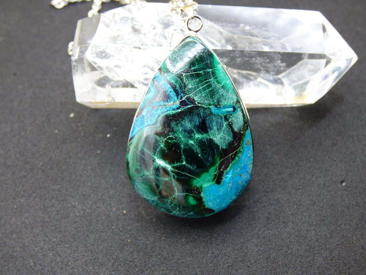 Malachit - Chrysocoll AAA - 925 Sterling Silber Edelstein Kette Natur blau Rarität Heilstein Kristall Mann Frau Er Sie Geschenk Freund Bruder - Art of Nature Berlin