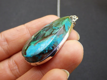 Malachit - Chrysocoll AAA - 925 Sterling Silber Edelstein Kette Natur blau Rarität Heilstein Kristall Mann Frau Er Sie Geschenk Freund Bruder - Art of Nature Berlin