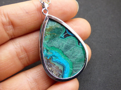 Malachit - Chrysocoll AAA - 925 Sterling Silber Edelstein Kette Natur blau Rarität Heilstein Kristall Mann Frau Er Sie Geschenk Freund Bruder - Art of Nature Berlin