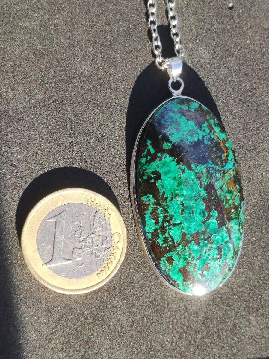 Malachit - Chrysocoll AAA - 925 Sterling Silber Edelstein Kette Natur blau Rarität Heilstein Kristall Mann Frau Er Sie Geschenk Freund Bruder - Art of Nature Berlin