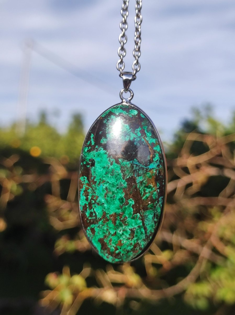 Malachit - Chrysocoll AAA - 925 Sterling Silber Edelstein Kette Natur blau Rarität Heilstein Kristall Mann Frau Er Sie Geschenk Freund Bruder - Art of Nature Berlin