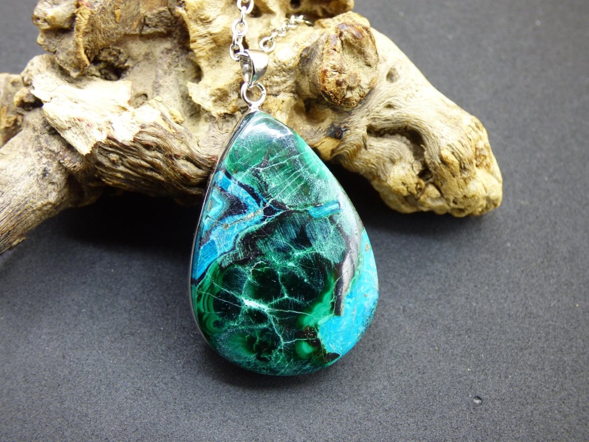 Malachit - Chrysocoll AAA - 925 Sterling Silber Edelstein Kette Natur blau Rarität Heilstein Kristall Mann Frau Er Sie Geschenk Freund Bruder - Art of Nature Berlin
