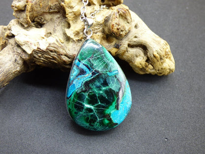 Malachit - Chrysocoll AAA - 925 Sterling Silber Edelstein Kette Natur blau Rarität Heilstein Kristall Mann Frau Er Sie Geschenk Freund Bruder - Art of Nature Berlin