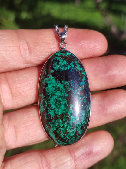 Malachit - Chrysocoll AAA - 925 Sterling Silber Edelstein Kette Natur blau Rarität Heilstein Kristall Mann Frau Er Sie Geschenk Freund Bruder - Art of Nature Berlin