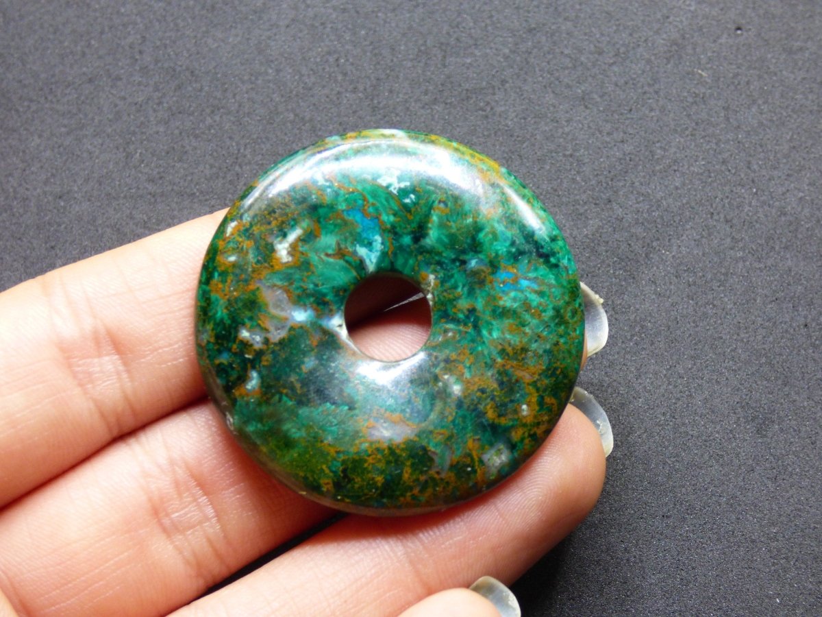 Malachit & Chrysokoll Chrysocoll Donut 40mm ~ Edelstein Kette ~HIPPIE ~GOA ~Boho ~Tibet ~Ethno ~Nature ~Donut ~Heilstein ~Rarität - Art of Nature Berlin