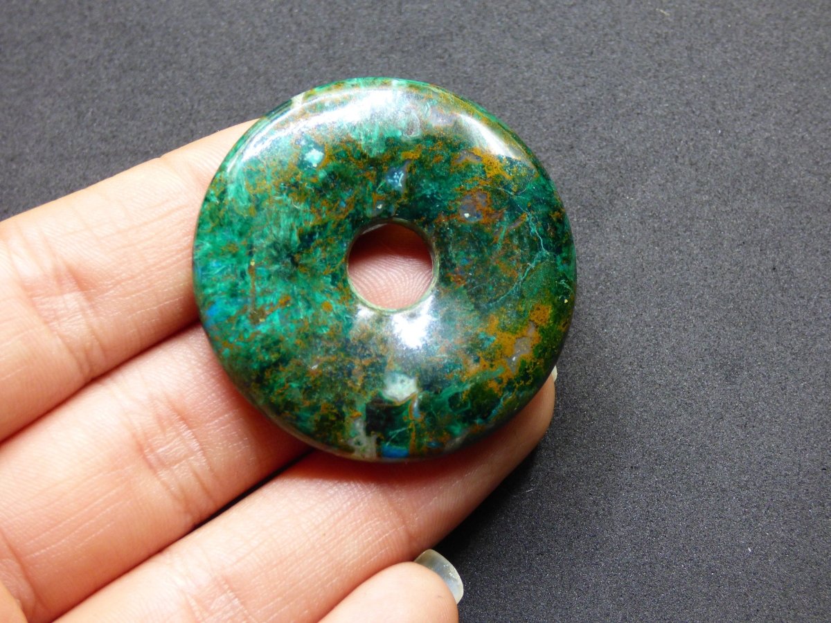 Malachit & Chrysokoll Chrysocoll Donut 40mm ~ Edelstein Kette ~HIPPIE ~GOA ~Boho ~Tibet ~Ethno ~Nature ~Donut ~Heilstein ~Rarität - Art of Nature Berlin