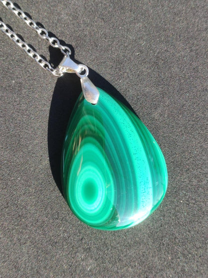 Malachit Edelstein Kette ~ 925 Sterling Silber Öse ~ blau ~HIPPIE ~GOA ~Boho ~Ethno ~Nature ~Heilstein Kette Männer Frauen - Art of Nature Berlin