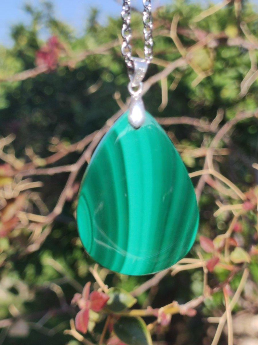 Malachit Edelstein Kette ~ 925 Sterling Silber Öse ~ blau ~HIPPIE ~GOA ~Boho ~Ethno ~Nature ~Heilstein Kette Männer Frauen - Art of Nature Berlin