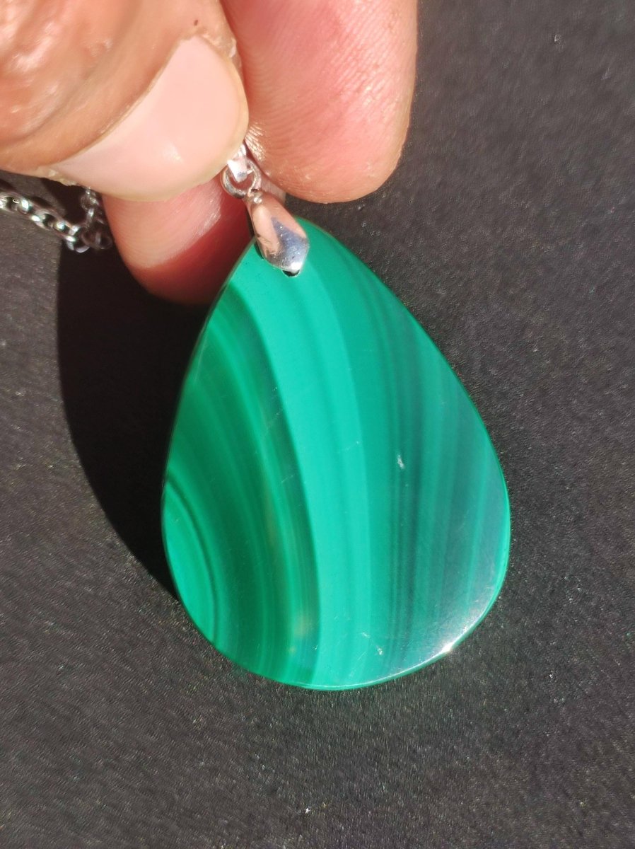 Malachit Edelstein Kette ~ 925 Sterling Silber Öse ~ blau ~HIPPIE ~GOA ~Boho ~Ethno ~Nature ~Heilstein Kette Männer Frauen - Art of Nature Berlin