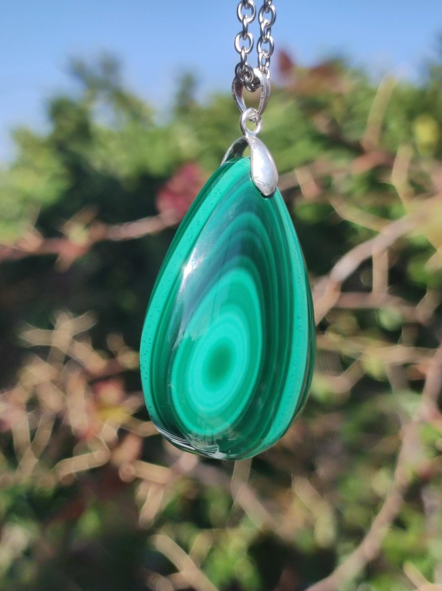 Malachit Edelstein Kette ~ 925 Sterling Silber Öse ~ blau ~HIPPIE ~GOA ~Boho ~Ethno ~Nature ~Heilstein Kette Männer Frauen - Art of Nature Berlin