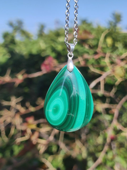 Malachit Edelstein Kette ~ 925 Sterling Silber Öse ~ blau ~HIPPIE ~GOA ~Boho ~Ethno ~Nature ~Heilstein Kette Männer Frauen - Art of Nature Berlin