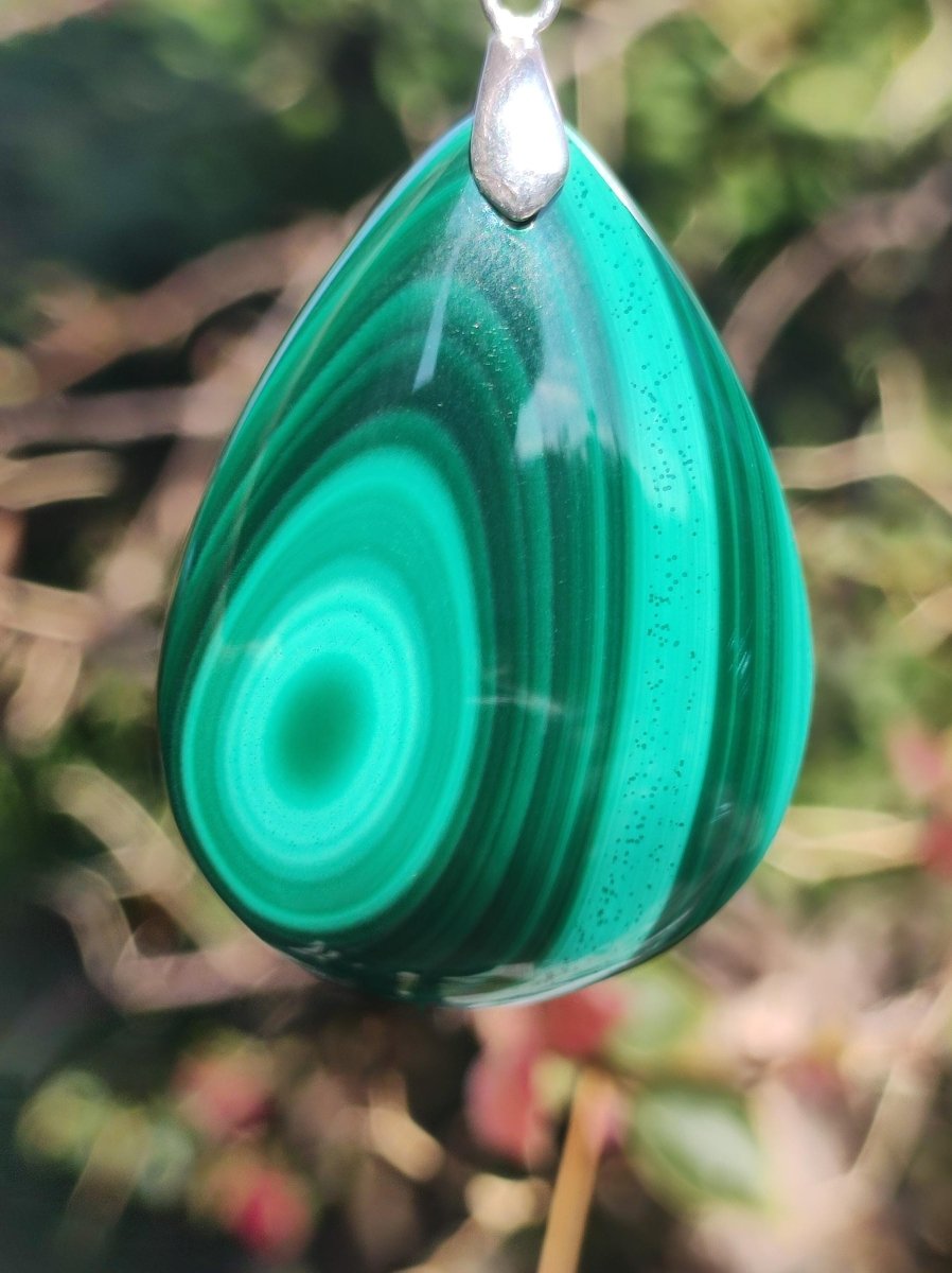 Malachit Edelstein Kette ~ 925 Sterling Silber Öse ~ blau ~HIPPIE ~GOA ~Boho ~Ethno ~Nature ~Heilstein Kette Männer Frauen - Art of Nature Berlin