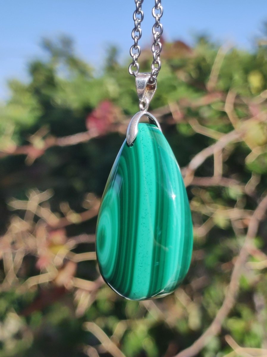 Malachit Edelstein Kette ~ 925 Sterling Silber Öse ~ blau ~HIPPIE ~GOA ~Boho ~Ethno ~Nature ~Heilstein Kette Männer Frauen - Art of Nature Berlin