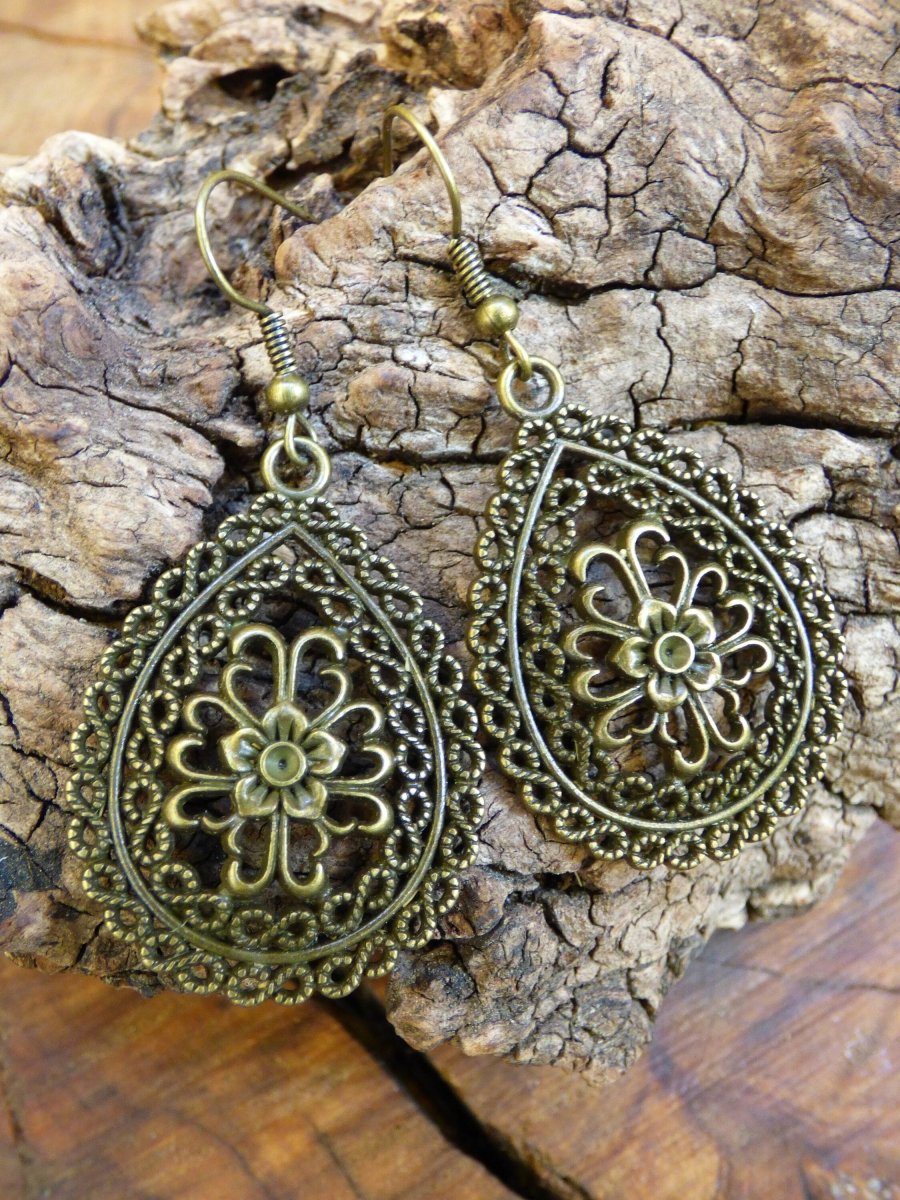 Mandala Blume ~ Ohrringe aus Antik Bronze ~Goa ~Hippie ~Vintage ~Indien ~Boho ~Ethno ~Sonne - Art of Nature Berlin