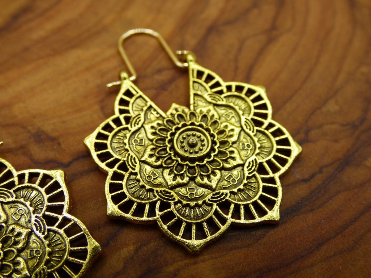 Mandala Blume ~ Ohrringe Gold oder Silber ~Goa ~Hippie ~Vintage ~Indien ~Boho ~Ethno ~Sonne - Art of Nature Berlin