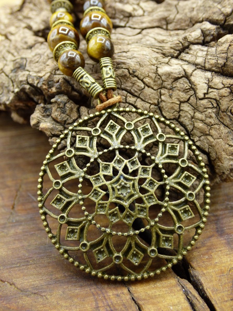 Mandala Blume Tibetische Anhänger Kette ~ Tigerauge Edelstein ~HIPPIE ~GOA ~Boho ~Tibet ~Ethno ~Nature - Art of Nature Berlin