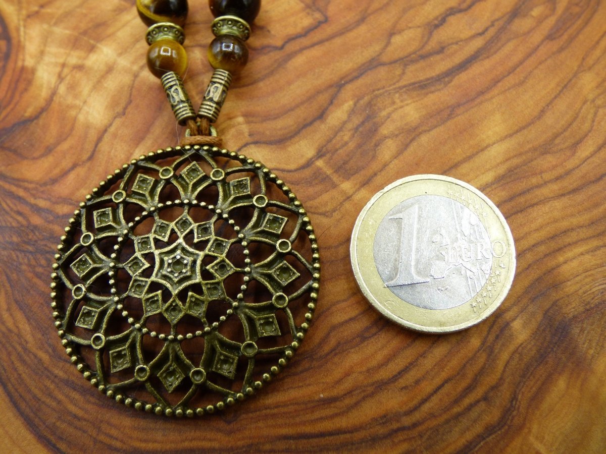 Mandala Blume Tibetische Anhänger Kette ~ Tigerauge Edelstein ~HIPPIE ~GOA ~Boho ~Tibet ~Ethno ~Nature - Art of Nature Berlin