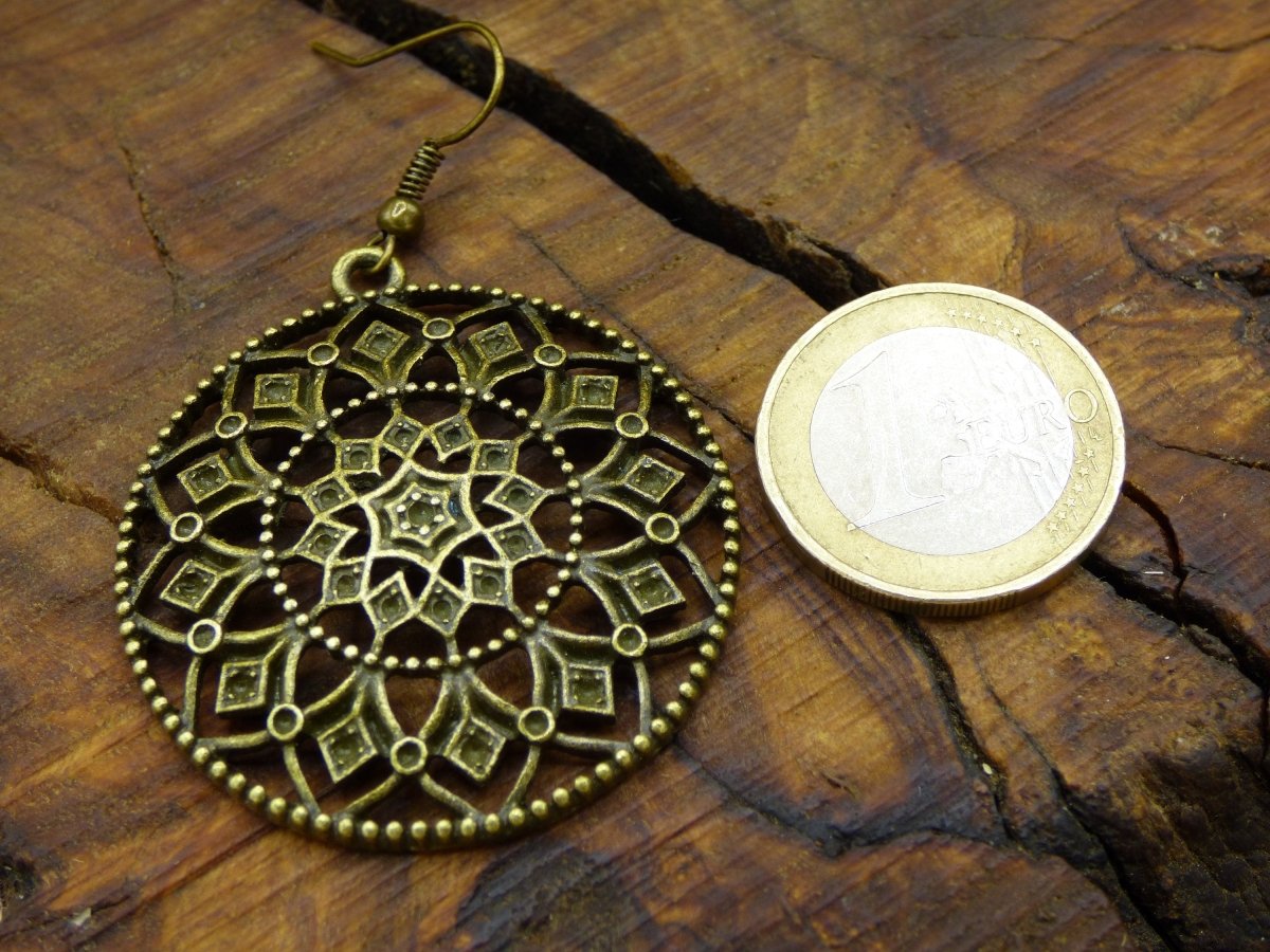 Mandala Ohrringe aus Antik Bronze ~Hippie ~GOA ~Boho ~Ethno ~Indie ~Blume ~Kreolen - Art of Nature Berlin