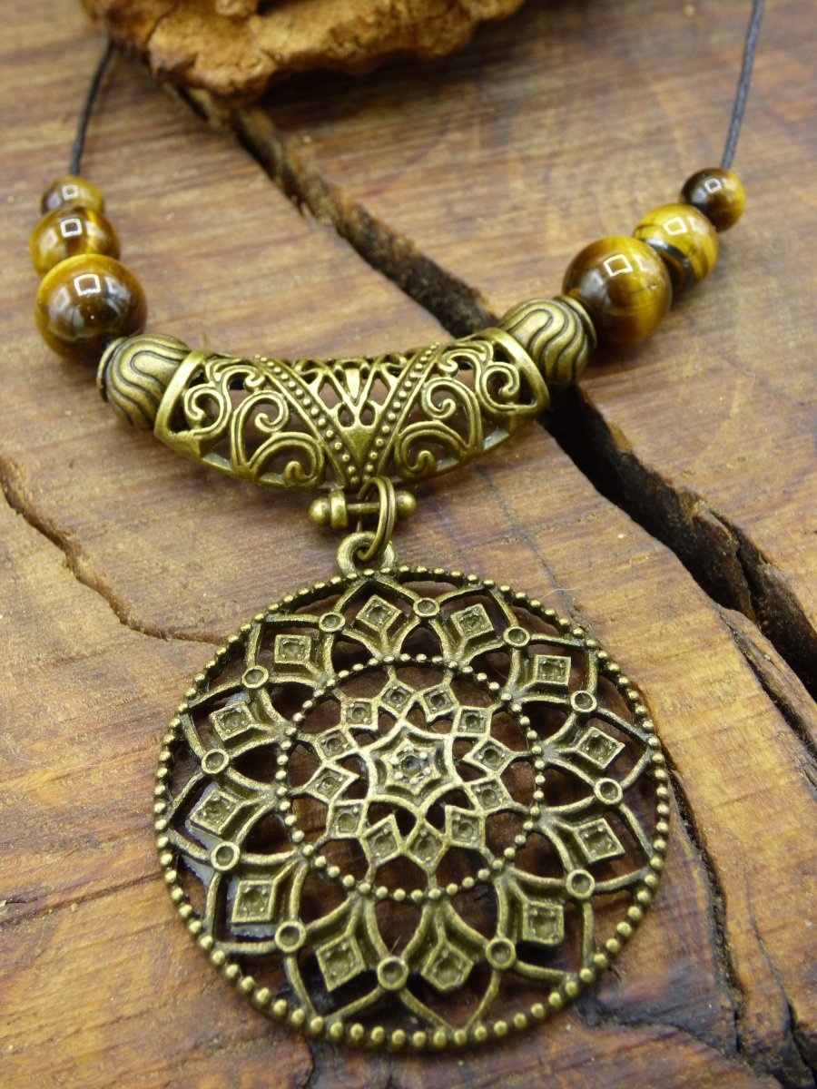 Mandala ~ Tigerauge Edelstein Kette ~HIPPIE ~GOA ~Boho ~Tibet ~Ethno ~Nature - Art of Nature Berlin